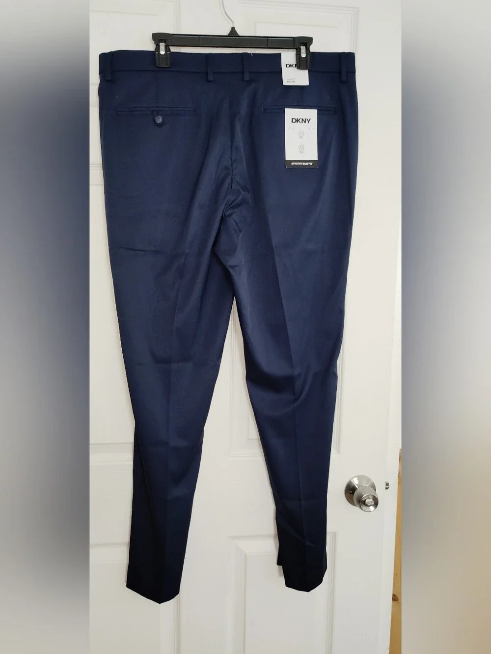 DKNY Pants Mens 36x32 Navy Blue Essential Tech Chino Slim Fit Stretch.